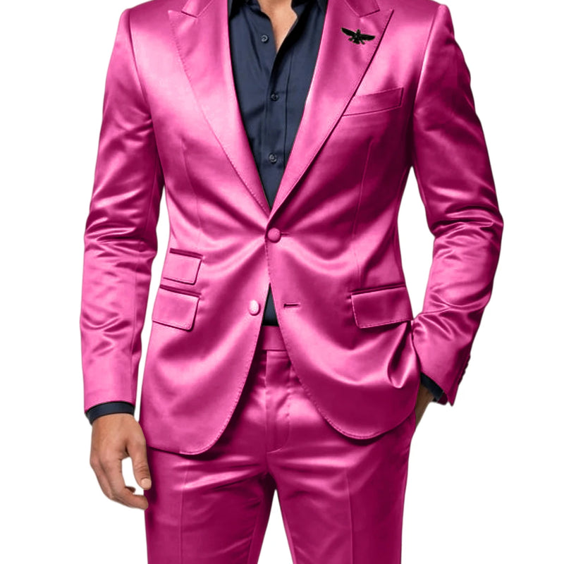 Men's Satin 2 - Piece Suit Set Slim Fit Peak Lapel Tuxedo Blazer With Straight Leg Pants For Wedding Party - View 10 | SAMAG