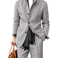 Men's Linen Blend 2 Piece Suit Set Stand Collar Breathable Casual Blazer Pants For Business Daily Wear