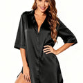 Elegant Satin Nightshirt Solid Lapel Button-Up Shirt | SAMAG