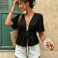 Women V Neck Flare Short Sleeve Shirt Lightweight - View 5 | SAMAG