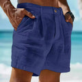 Summer Cotton Linen Shorts for Men Solid Casual Button | SAMAG
