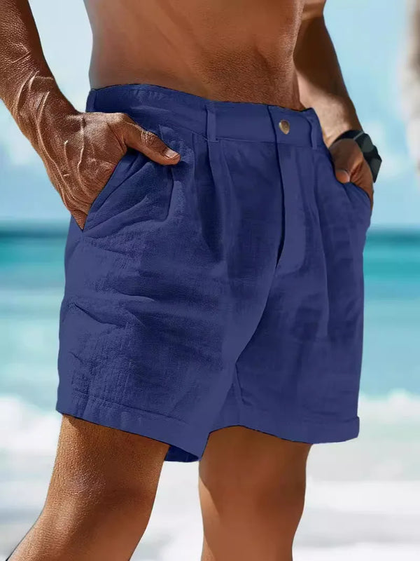 Summer Cotton Linen Shorts for Men Solid Casual Button | SAMAG