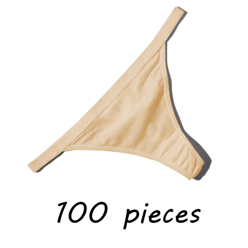 100 Pcs Sexy Women Cotton G String Thongs Low Waist Seamless Female Underpants Comfortable Elasticity Breathable Lingerie