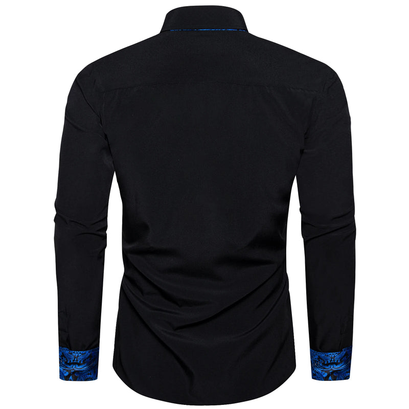 Men's Polyester Cotton Solid Black Shirts Long Sleeve | SAMAG
