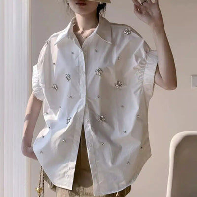 High - end Diamonds Stitch Loose Casual Cotton Short Sleeve | SAMAG