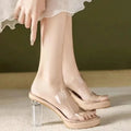 Women's Transparent High Heels 2026 Summer Fashion Thick-Heeled Sandals Comfortable Casual Open-Toe Fish Mouth Sexy Slippers