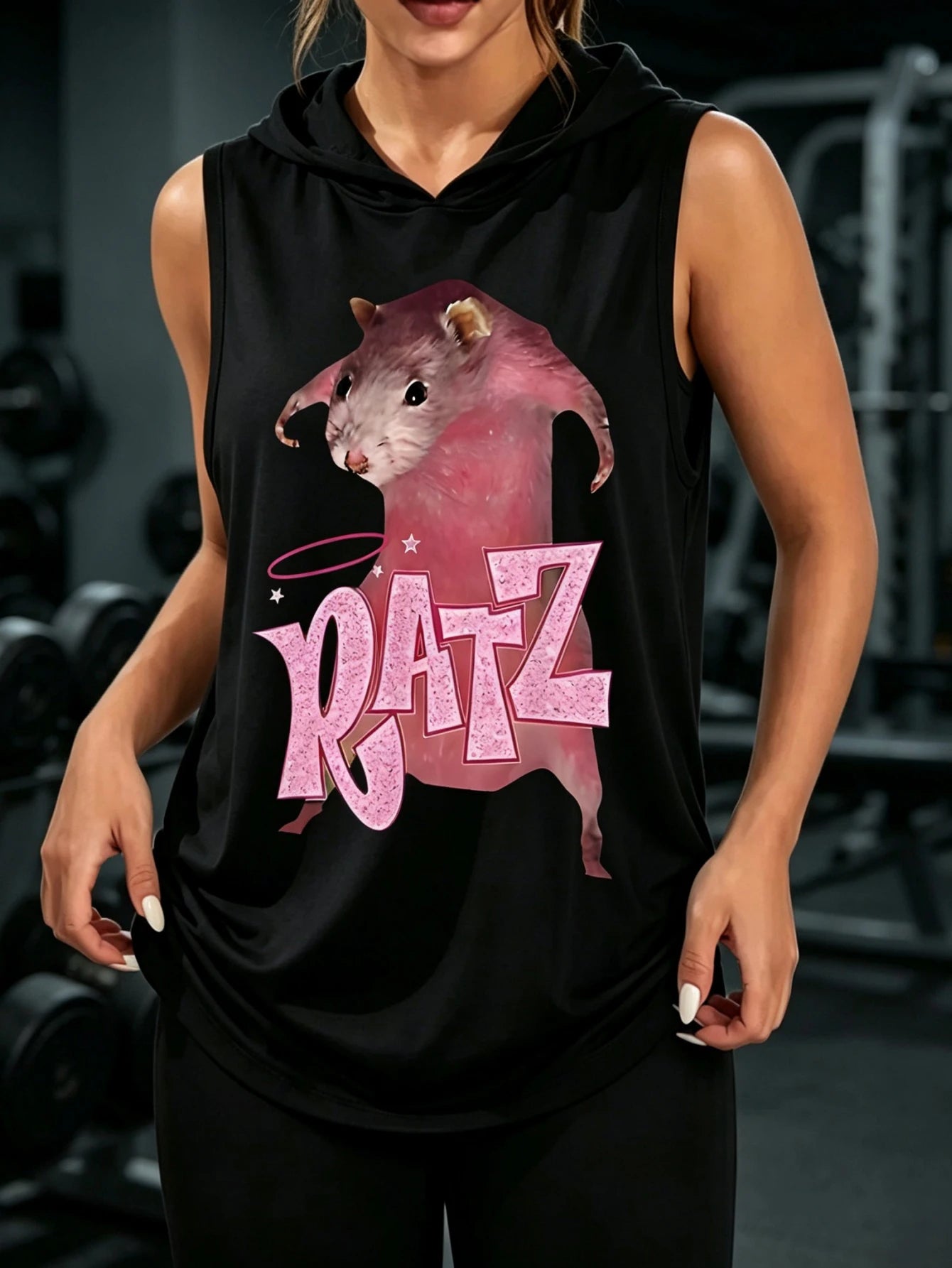 Pink Ratz Unisex Sleeveless Hooded Tank Top Y2K Retro Aesthetic Animal Print Cute Rat Graphic Hood Vest Streetwear for Men & Women