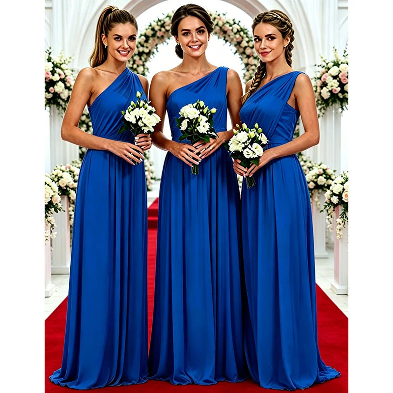 One Shoulder Lemon Yellow Bridesmaid Dresses Chiffon | SAMAG