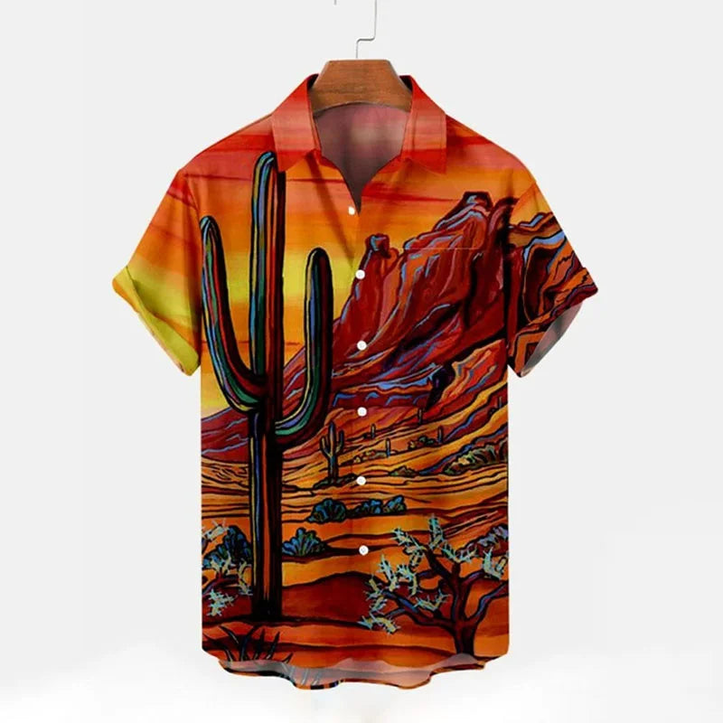 Desert Cactus Shirt for Men 3D Print Summer Hawaiian | SAMAG