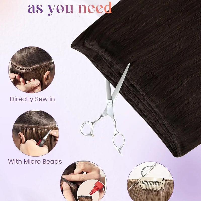 Natural Human Hair Sew-in Double Weft Extensions 50G 12-22 Inch Machine-Remy Full Head Bundle for Hair Extensions