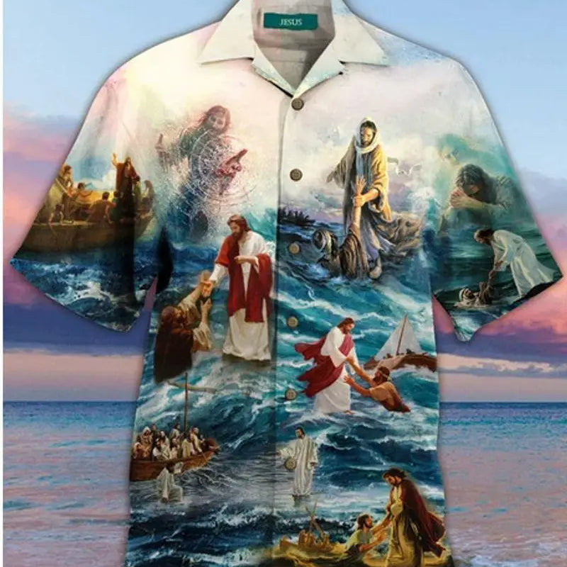 God Jesus Mary Hawaiian Shirts For Men's Crucified | SAMAG