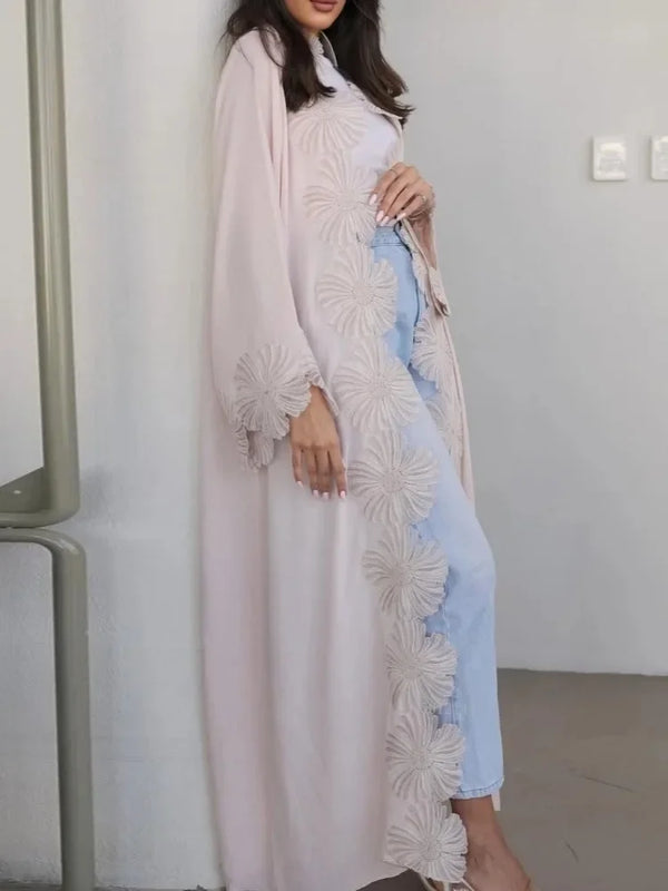 Eid Flower Women's Long Abaya Dubai Cardigan Dress | SAMAG