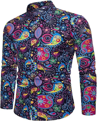 Fashionable Men's 70s Disco Shirts Casual Floral Vintage | SAMAG