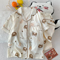 Cartoon Hello Kitty Summer Cardigan Lapel Women's Pajama Set Cloud Cotton Cute Printed Casual Loungewear Three-piece Set