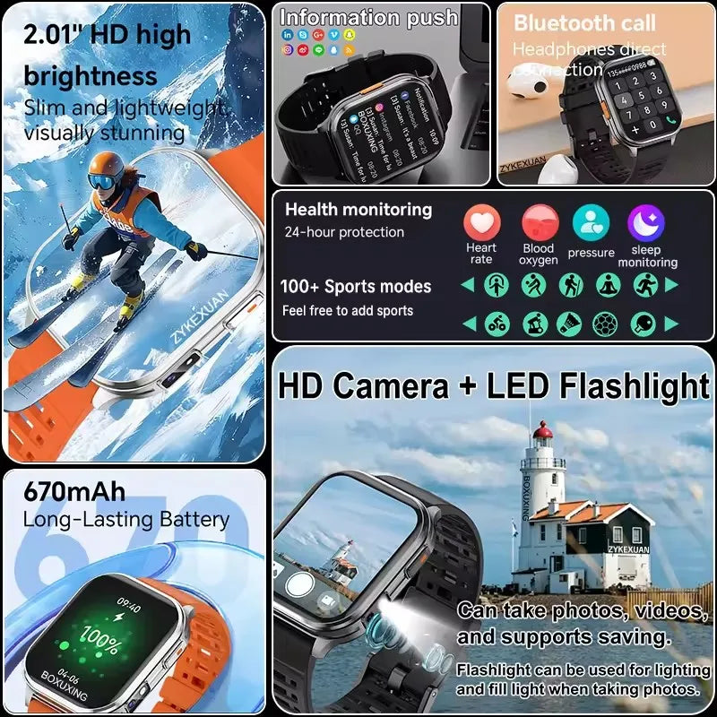 2026New Smart Watch With Camera Men Women Photos Record Video Health Sports Fitness IP68 Waterproof BT Call Recording Smartwatch