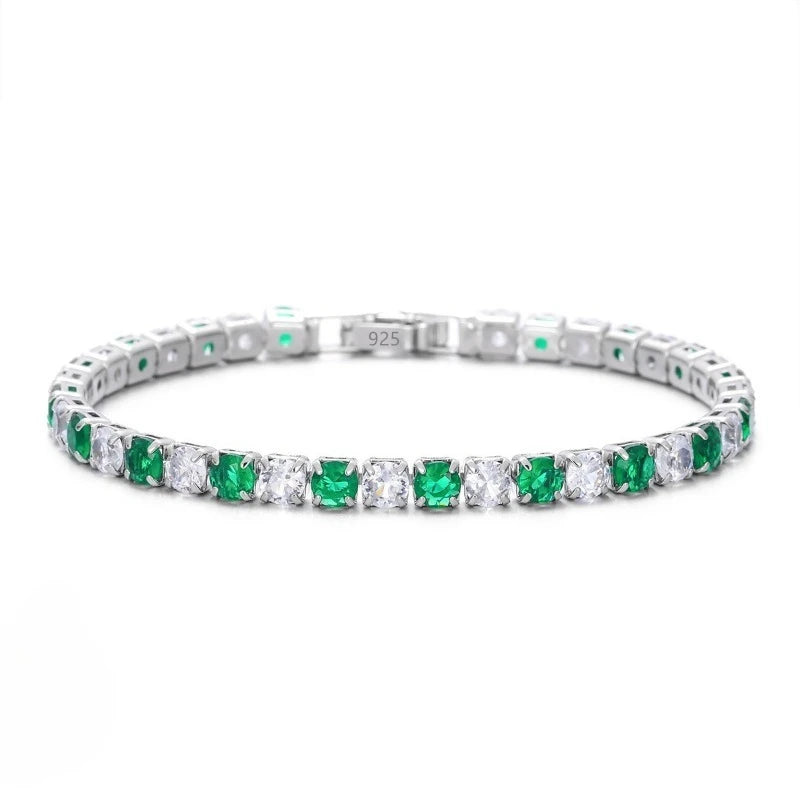 Stylish and Simple 925 Sterling Silver White and Green 4mm Zircon Tennis Bracelet Versatile Jewelry - Visuel 6 | SAMAG