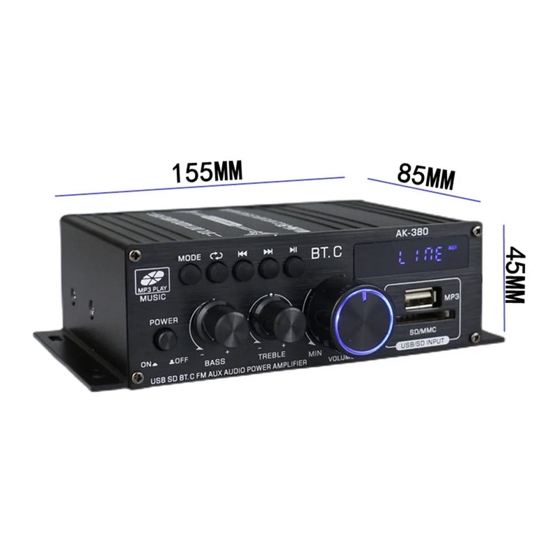 AK380/370/350 800W 12V HiFi Power Amplifier Home Karaoke Car Audio Power Amplifier Stereo BASS Speaker Class D Home Sound Amp