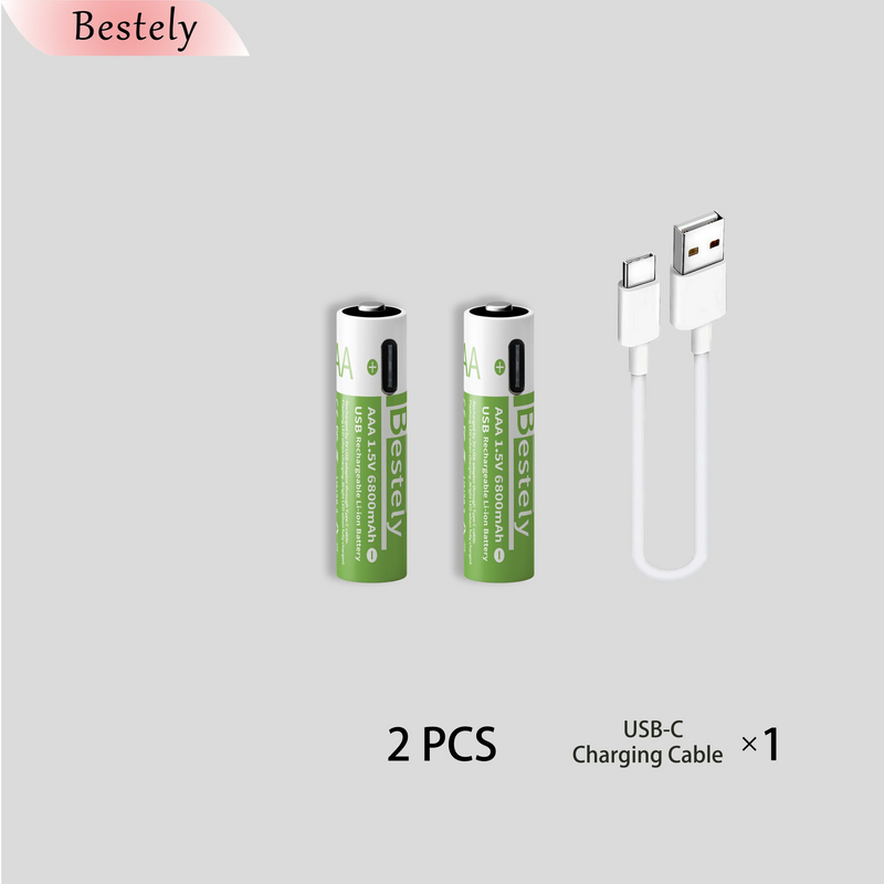 New Rechargeable 1.5v AAA Lithium Batteries 6800mAh Capacity, USB-C AAA Li-ion Battery 2000 times cycle with cable for free