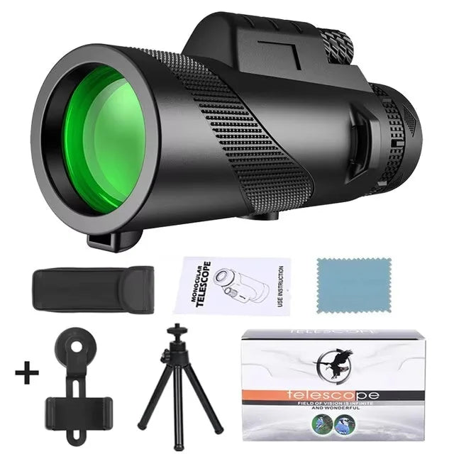 Professional 80x100 HD Monocular Telescope w/ Phone Adapter & Tripod, BAK4 Prism for Bird Watching, Hunting, Night Vision