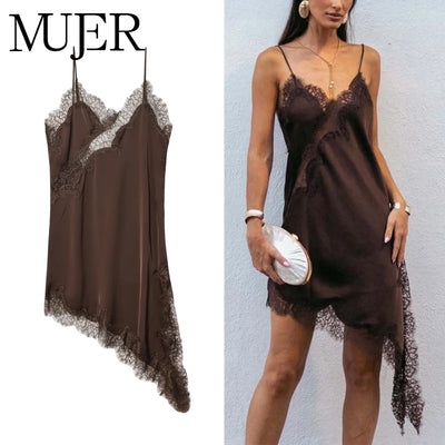 Lace Slip Mini Dress Women Satin Backless Summer Woman | SAMAG