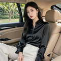 Ele Purple Silk Satin Long Sve Women's irt Profional Faionable Commuting Sle Autumn New Arrival Loose Fit Pol...