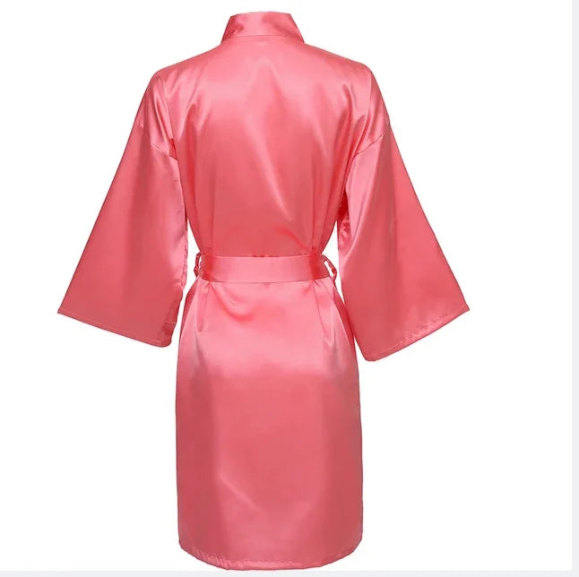 Solid Satin Night Robe, Elegant Half Sleeve V Neck House | SAMAG