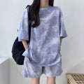 2026 Women T-Shirt Shorts Suit Set Casual Tie Dye Loose Tshirt Wide Leg Middle Shorts With Pockets Female Soft Summer Shorts Set