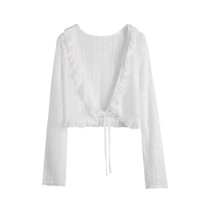Lace Ruffle Shirt Y2Y Korean Summer Cardigan Sunscreen - View 4 | SAMAG