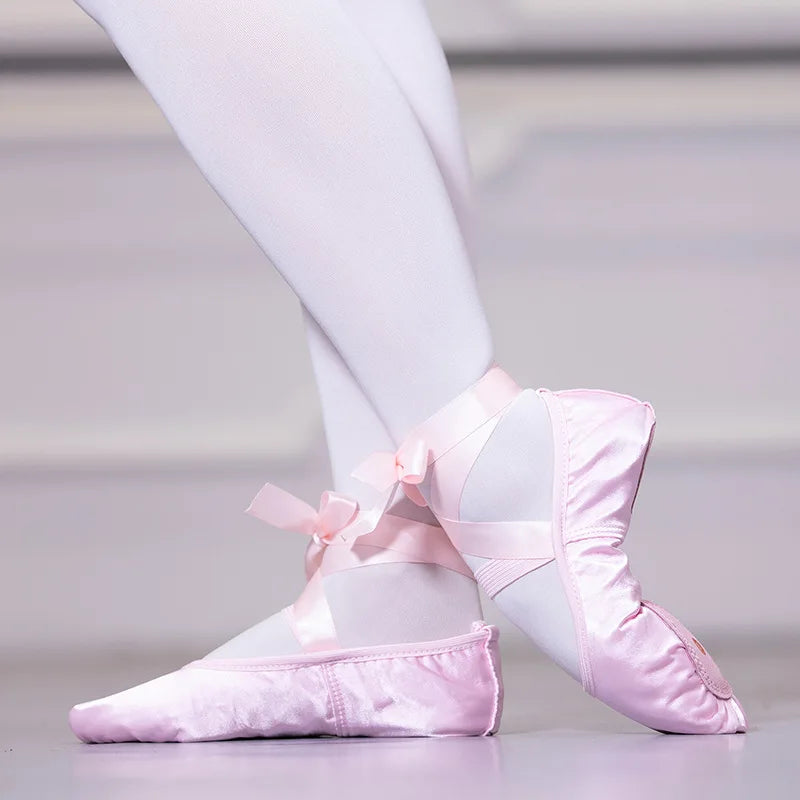 Satin Ribbon Ballet Shoes Soft Sole for Adults Kids Girls Women Yoga Belly Dance Practice Slippers Cat Claw Dance Shoes