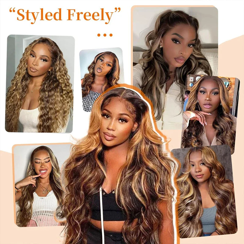 2 3 4 PCS Highlight Ombre Body Wave Bundles Human Hair 16A Unprocessed Brazilian Colored Weave Raw Hair 30 32 Inch Wet And Wavy Human Hair Bundles Extensions