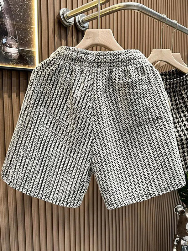 Houndstooth Casual Plaid Shorts Men Sport Loose Wide leg | SAMAG