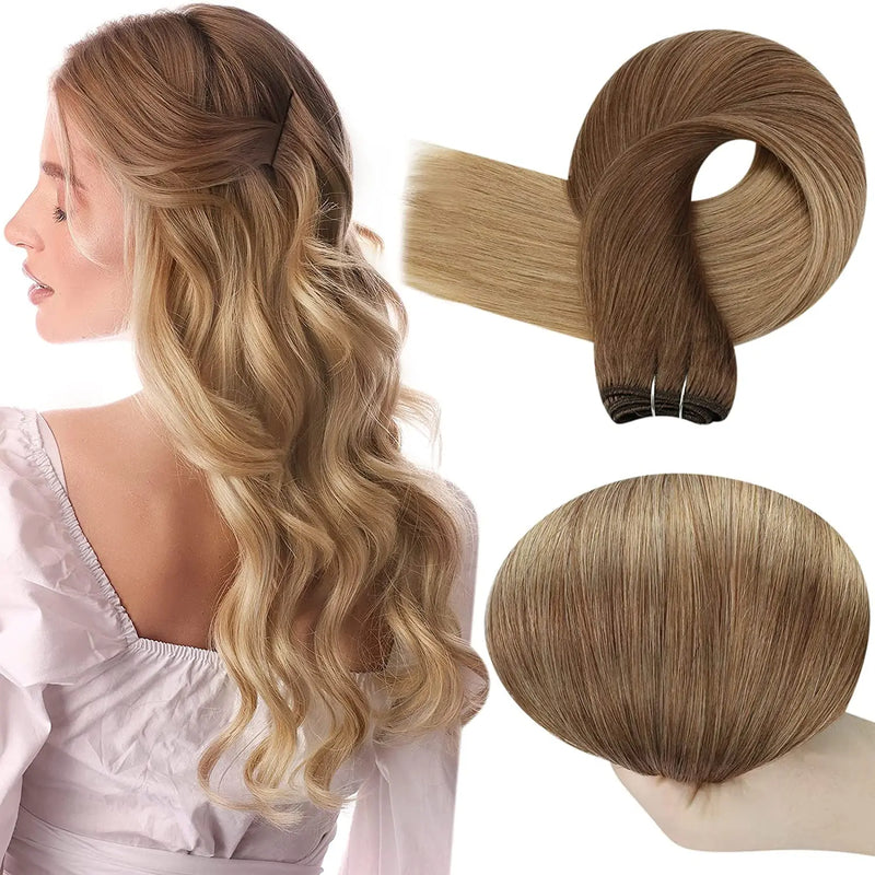 Full Shine Human Hair Weft Extensions Hair Bundles 100g Ombre Blonde Color Sew in Silky Straight Remy Skin Double Weft For Salon