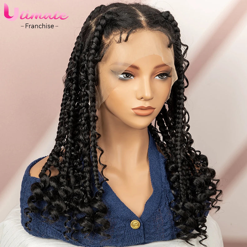Full Lace Braided Wigs 16 In Synethetic Crochet Hair Wig Box Braids Boho Hairstyles Wigs for Women Short Bob Wig Knotless