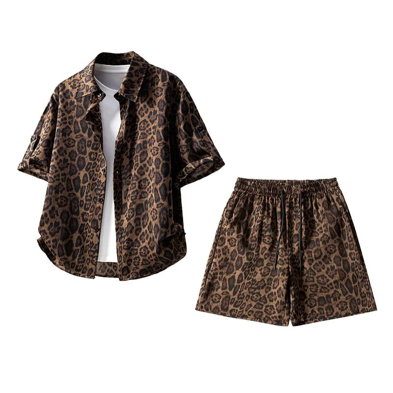 Summer Leopard Print Short-Sleeved Shorts Suit Men'S | SAMAG
