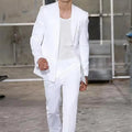 2025 New Summer Long Jacket Wedding Suits for Men White Trousers Groom Tuxedos Classic Lapel Man Blazer 2 Pieces Coat Pants Prom