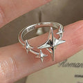 BF CLUB 925 Sterling Rings for Women Simple Geometric Handmade Irregular Retro Vintage Stars Ring Allergy For Birthday Gift