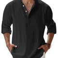 Men's Cotton Linen Henley Shirt Casual Long Sleeve Loose | SAMAG