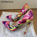 Veowalk Women's 12cm High Heels Pumps Colorful Print Pointed Toe Stiletto Shoes Sexy Party & Club Dress Shoes for Evening Events