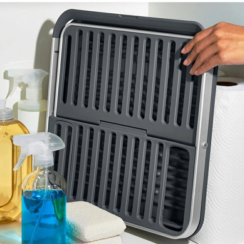 Aluminum Fold Flat Dish Drying Rack 2 Tier with Drainboard Collapsible for Kitchen Counter Space Saving - View 4 | SAMAG