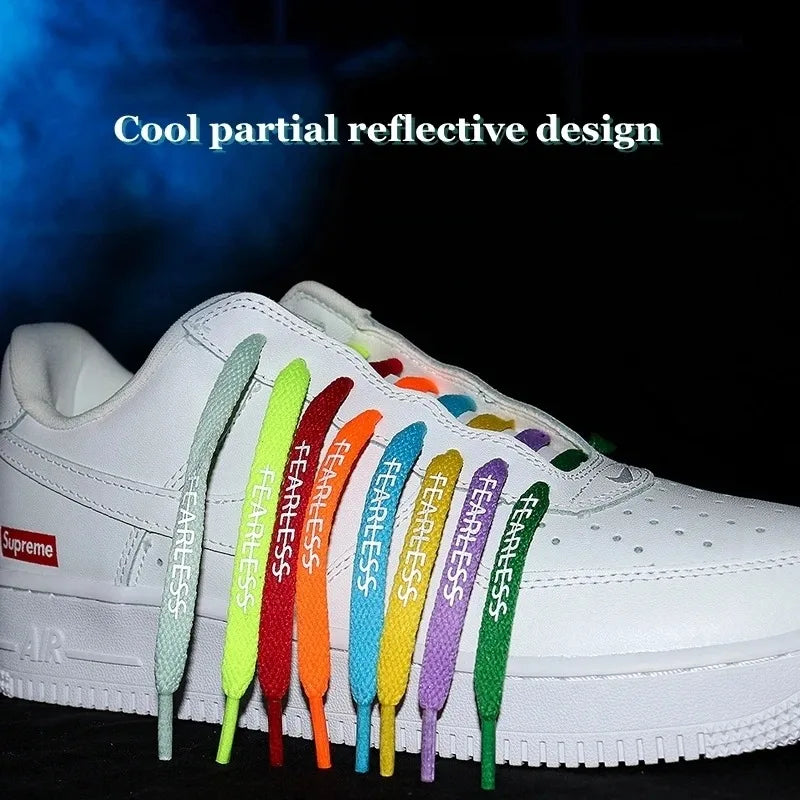 Rubber Band Classic Shoe Laces Reflective Letter Printing Flat Shoelaces for Sneakers Fashion Sports Strings Casual Accessories