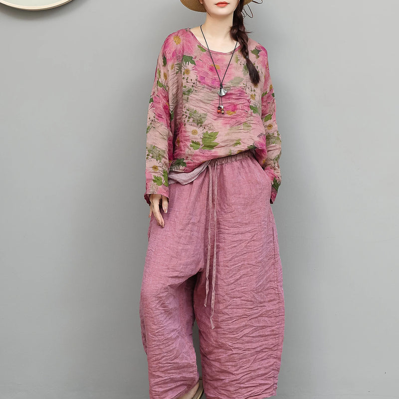 Women Summer Loose-fitting Versatile Cropped Wide-leg Pants LX6167