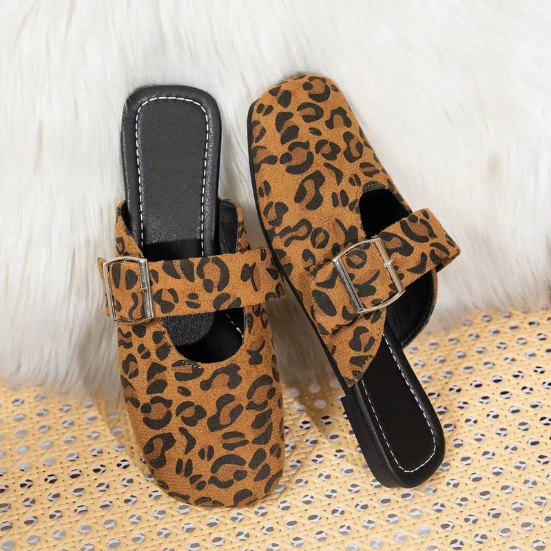 Summer Round Headed Comfortable Leopard Print Casual Slippers Fashionable New Style Elegant Anti Slip Flat Slippers for Women