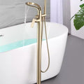Tuqiu Brushed Gold Bathroom Bathtub Faucet + Handheld Shower Free Standing Luxury Waterfll BathTub Mixer Taps Floor Mounted