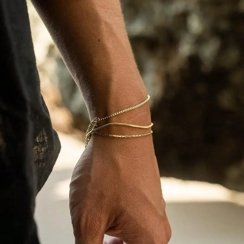 Dainty Gold/Silver Chain Bracelet Stack 14K Gold Plated Silver Bracelets For Men Stainless Steel Adjustable Cross Charm Cuban Link Bracelet Snake Jewelry To Men Dad Birthday Day