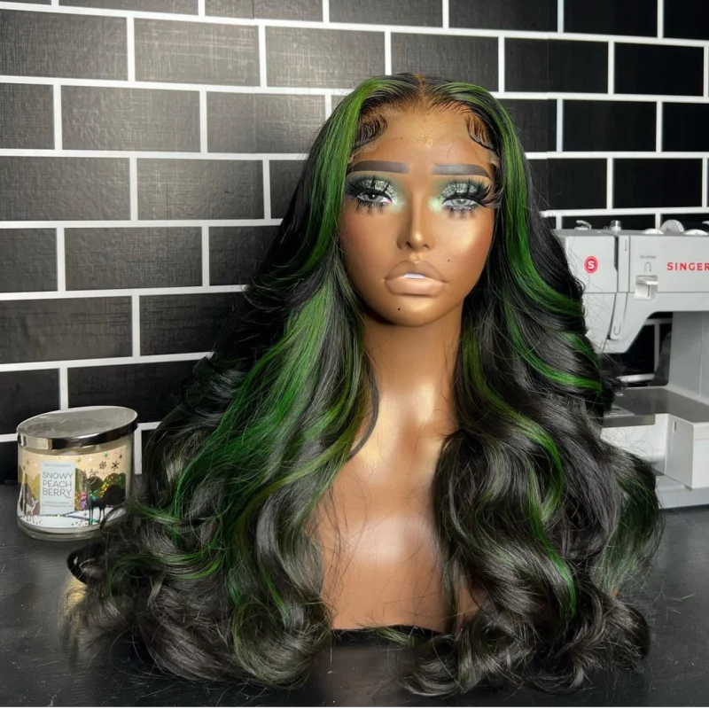 Red Black With Blonde Highlight 13X6 Lace Front Wig Body Wave Synthetic Glueless pre plucked With Baby Hair Lace Frontal Hair