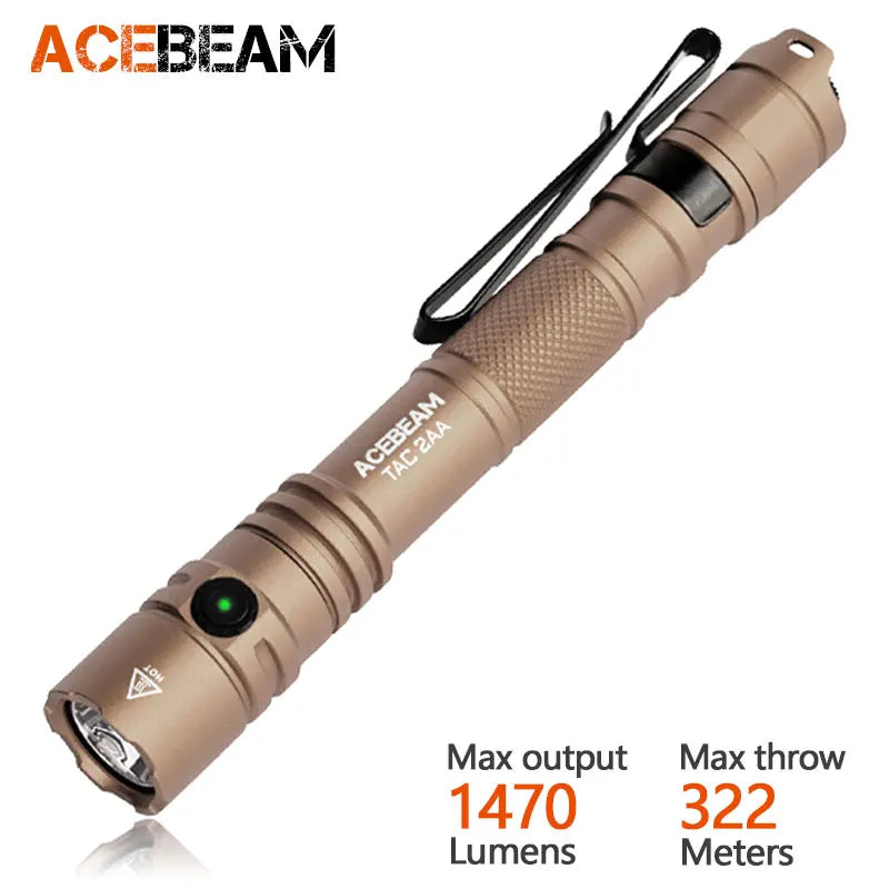 ACEBEAM TAC 2AA EDC Flashlight Rechargeable Wide Voltage(1.2-4.8V) LED Torch With Self Defense Strobe Mode Flashlights Camping