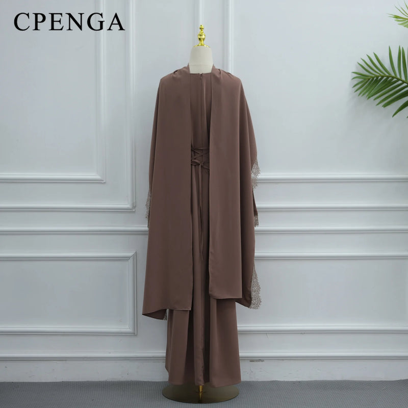 Luxury Dubai Abaya Detachable Lace Shawl Modest Muslim | SAMAG