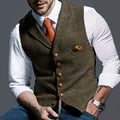 Fashion Men's Vests Lapel Tweed Plaid V-neck Waistcoat Slim Fit Vest Business Formal Dress Suit Casual Wedding Tuxedo Male Vest