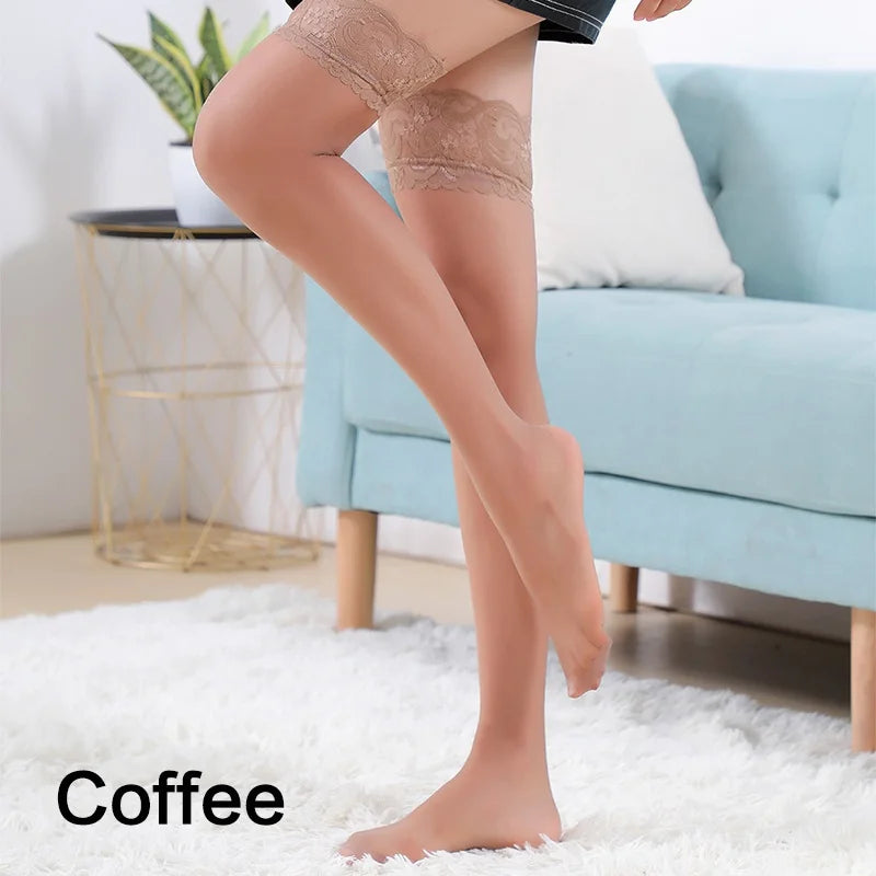 Sexy Thigh High Stockings Sheer Lace Silicone Stay Up Hosiery Tights Pantyhose for Women 5 Colors options