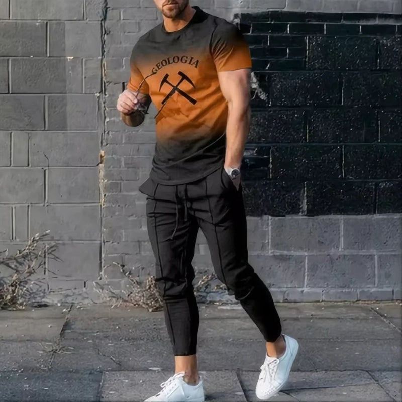 Summer fashion men's T - shirt suit sportswear 3D printed short sleeved T - long pants street wear 2 - piece - View 8 | SAMAG